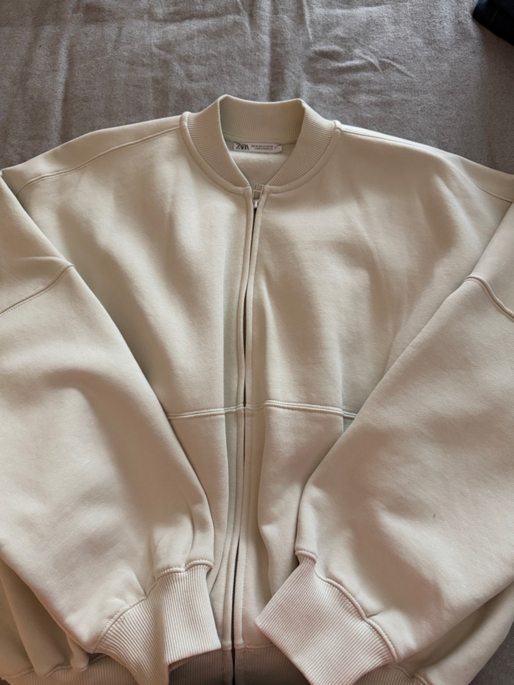 ZARA Beige Full-Zip Bomber Jacket